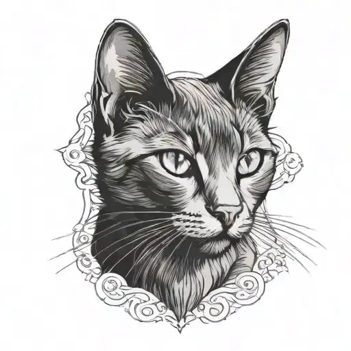 Russian blue cat breed face. Open mouth. Side profile view.  tattoo design idea
