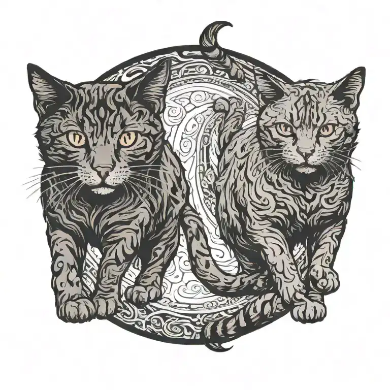 two cats walking next to each other. viewed from the sky. symbolize ying and yang  tattoo design idea