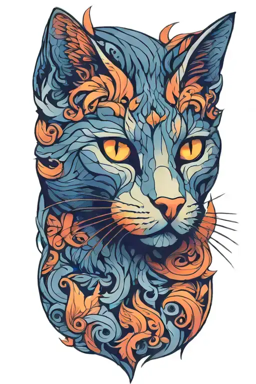 Russian blue cat breed face. OPEN MOUTH. Side profile view.  tattoo design idea