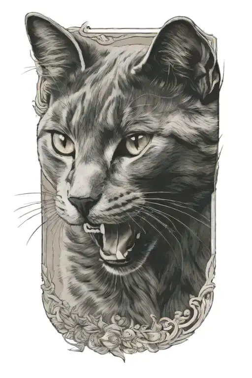 Russian blue cat yawning  tattoo design idea