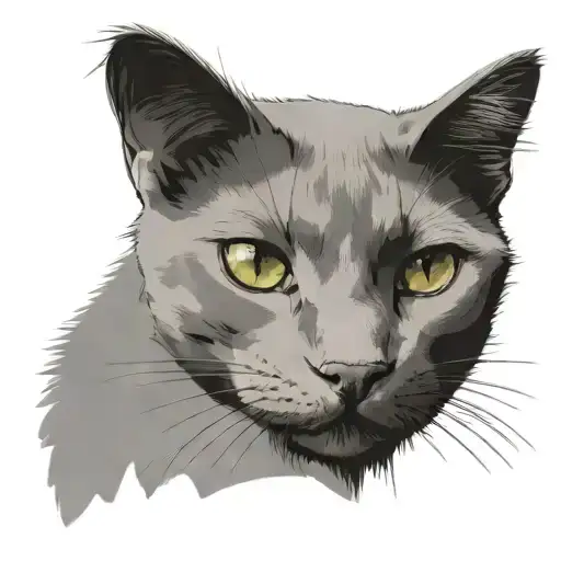 Russian blue cat breed face. OPEN MOUTH. Side profile view.  tattoo design idea