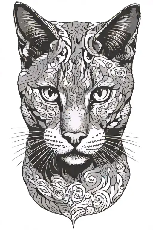 Russian blue cat breed face. OPEN MOUTH. viewed from side only.  tattoo design idea