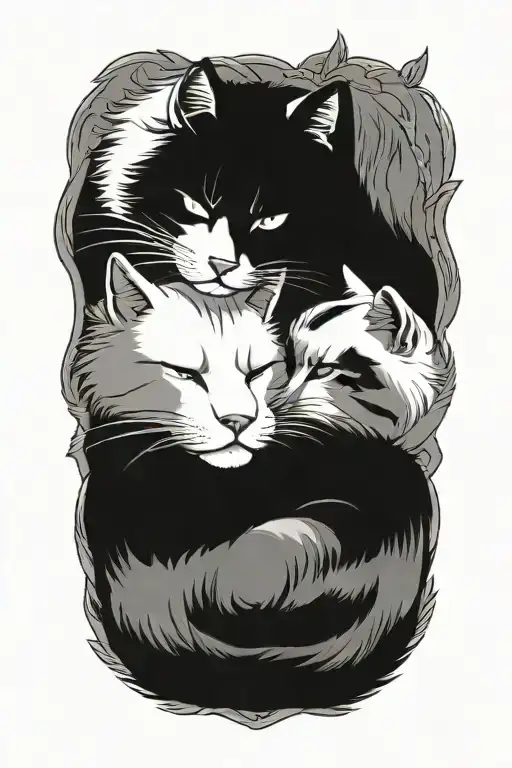 two samurai warrior cats sleeping together tattoo design idea