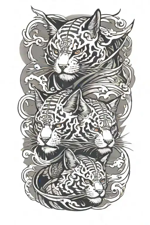 2 samurai warrior cats  tattoo design idea