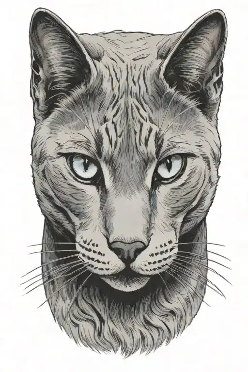 Russian blue cat breed face with open mouth. side profile  tattoo design idea