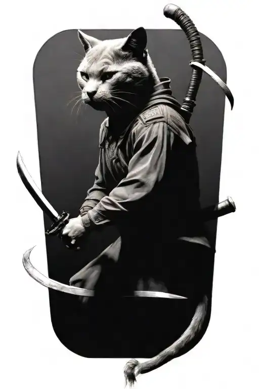 head to toe Russian blue cat samurai warrior battling tattoo design idea