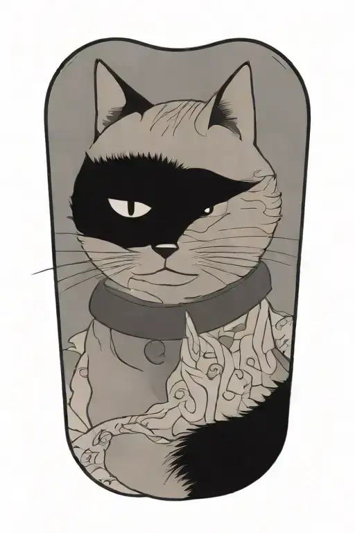 2 samurai cats. full body. tattoo design idea