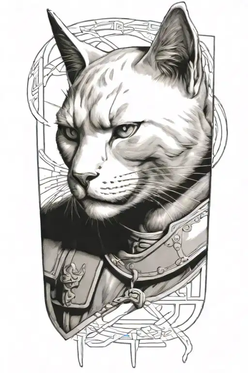 head to toe Russian blue cat samurai warrior battling tattoo design idea