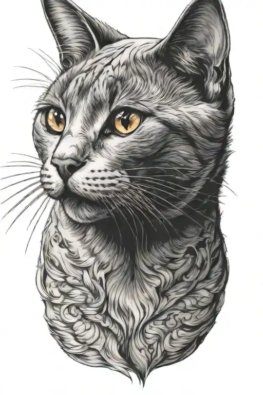 Russian blue cat breed face with open mouth. side profile  tattoo design idea