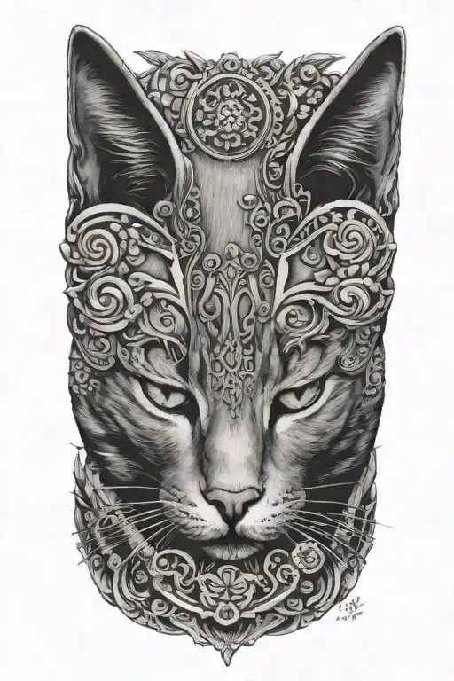 Russian blue cat breed face side profile  tattoo design idea