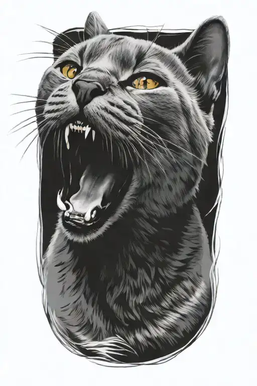Russian blue cat yawning  tattoo design idea