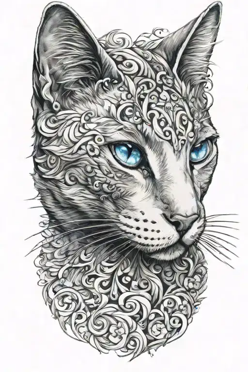 Russian blue cat breed face side profile  tattoo design idea