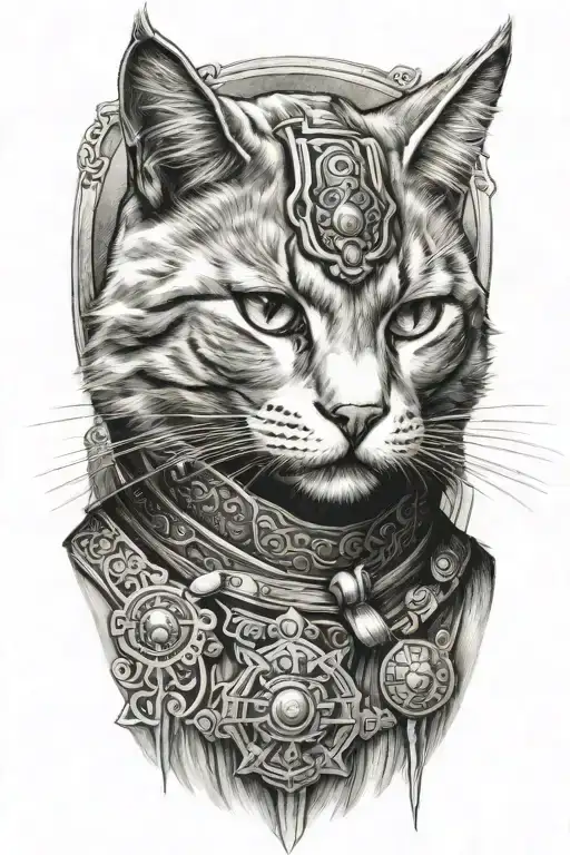 Russian blue cat samurai warrior tattoo design idea