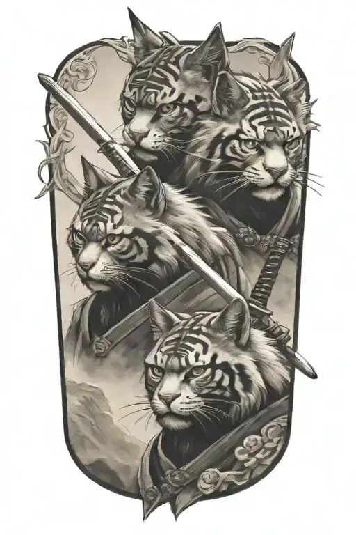 two samurai warrior cats  tattoo design idea