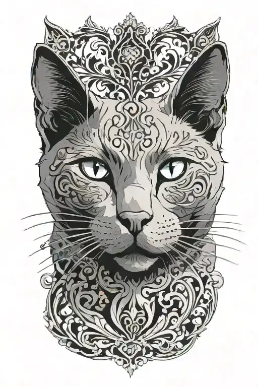 Russian blue cat breed face with open mouth. Side profile view.  tattoo design idea