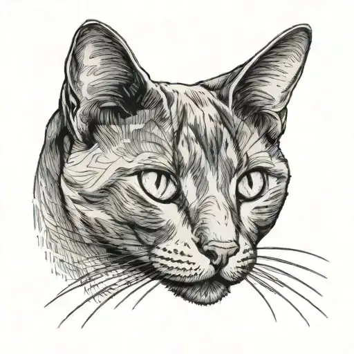 Russian blue cat breed face with open mouth. Side profile view.  tattoo design idea