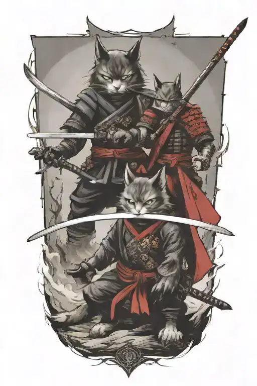 two samurai warrior cats  tattoo design idea