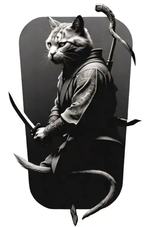 2 cat samurai warriors side by side tattoo design idea