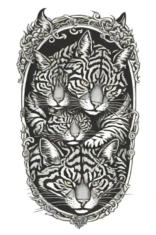 two samurai warrior cats sleeping together tattoo design idea