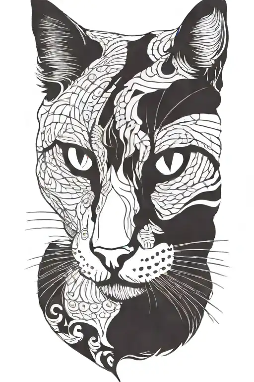 cat side profile with open mouth  tattoo design idea