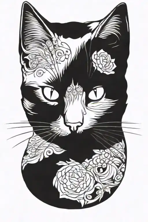 Russian blue cat breed face with open mouth. side profile  tattoo design idea