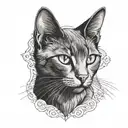 Russian blue cat breed face. Open mouth. Side profile view.  tattoo design idea
