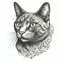Russian blue cat breed face. Open mouth. Side profile view.  tattoo design idea