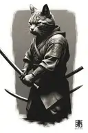 head to toe Russian blue cat samurai warrior battling tattoo design idea
