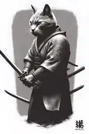 head to toe Russian blue cat samurai warrior battling tattoo design idea