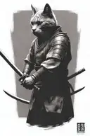 head to toe Russian blue cat samurai warrior battling tattoo design idea