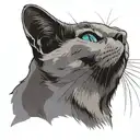 Russian blue cat breed face. OPEN MOUTH. Side profile view.  tattoo design idea