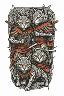 two samurai cats. full body. tattoo design idea