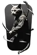 head to toe Russian blue cat samurai warrior battling tattoo design idea