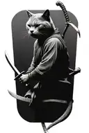 head to toe Russian blue cat samurai warrior battling tattoo design idea