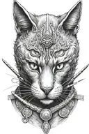 Russian blue cat samurai warrior. I want the whole body of the cat.  tattoo design idea