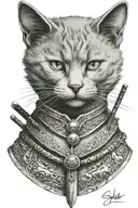 Russian blue cat samurai warrior. I want the whole body of the cat.  tattoo design idea