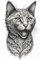 Russian blue cat breed face with open mouth. side profile  tattoo design idea