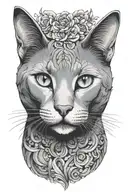 Russian blue cat breed face with open mouth. side profile  tattoo design idea