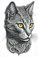 Russian blue cat breed face. OPEN MOUTH. Side profile view.  tattoo design idea