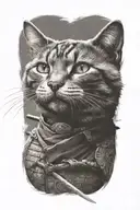 samurai cat warrior with sword. dark realism.   tattoo design idea