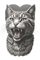 samurai cat warrior with sword. dark realism.   tattoo design idea