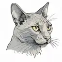 Russian blue cat breed face with open mouth. Side profile view.  tattoo design idea