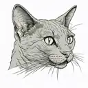 Russian blue cat breed face with open mouth. Side profile view.  tattoo design idea
