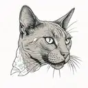 Russian blue cat breed face with open mouth. Side profile view.  tattoo design idea