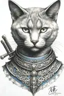 Russian blue cat samurai warrior. I want the whole body of the cat.  tattoo design idea