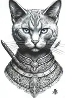 Russian blue cat samurai warrior. I want the whole body of the cat.  tattoo design idea