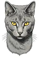 Russian blue cat breed face with open mouth. side profile  tattoo design idea