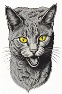 Russian blue cat breed face with open mouth. side profile  tattoo design idea