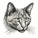 Russian blue cat breed face with open mouth. Side profile view.  tattoo design idea
