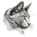 Russian blue cat breed face with open mouth. Side profile view.  tattoo design idea